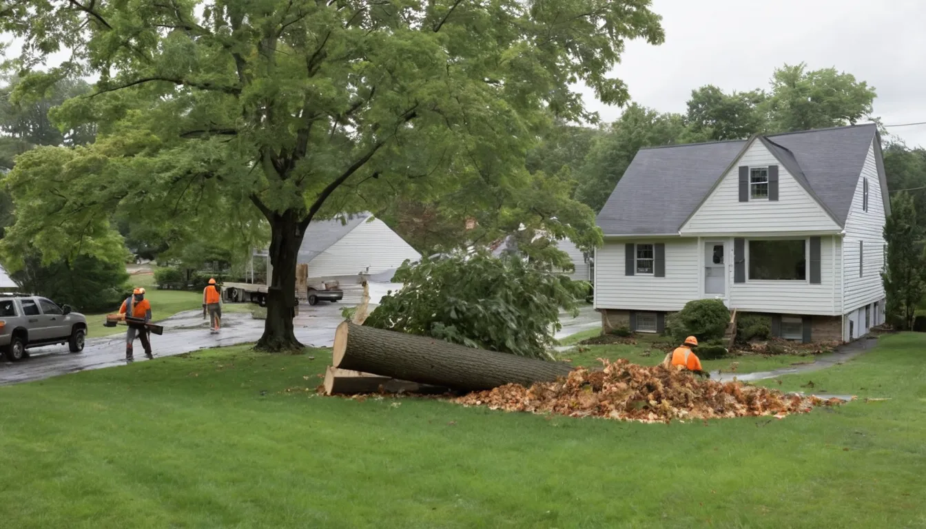 Tree provider crew clearing a storm-fallen tree from a home's yard in the Andover area